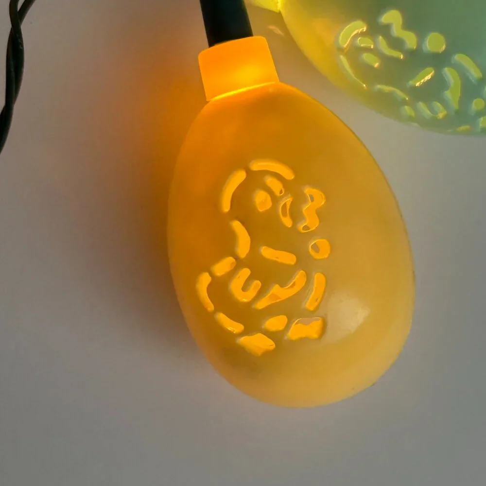 Happy Easter Blow Mold 10 Egg String Light Set Chick Duck Cutout Plastic Vintage
